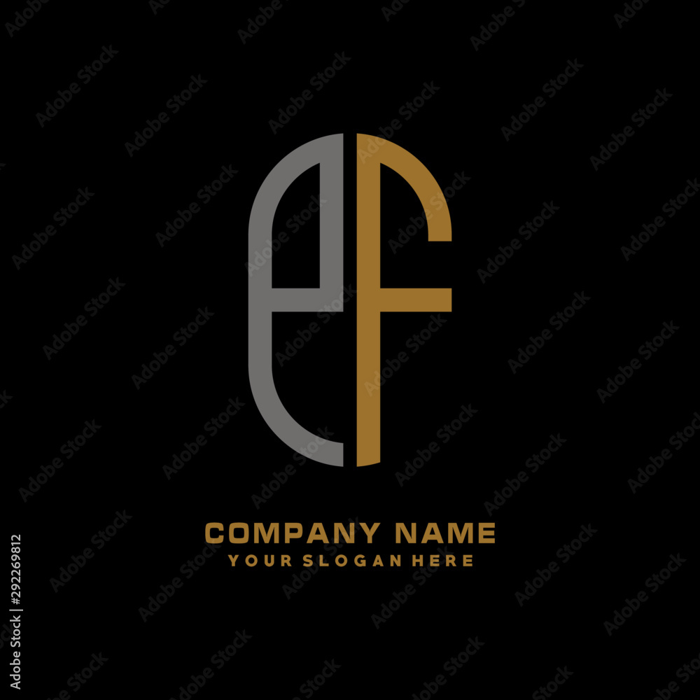 PF minimalist letters, with gray and gold, white, black background logos PF minimalist letters, with gray and gold, white, black background logos
