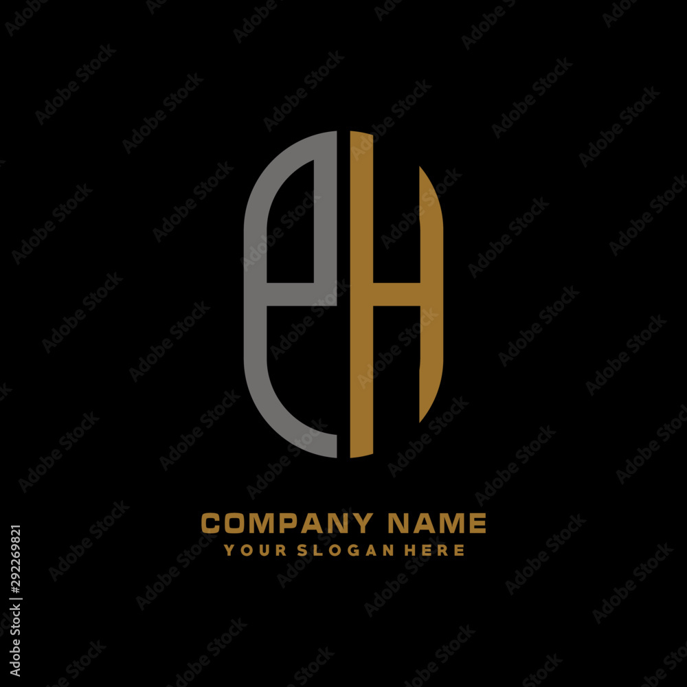 PH minimalist letters, with gray and gold, white, black background logos PH minimalist letters, with gray and gold, white, black background logos