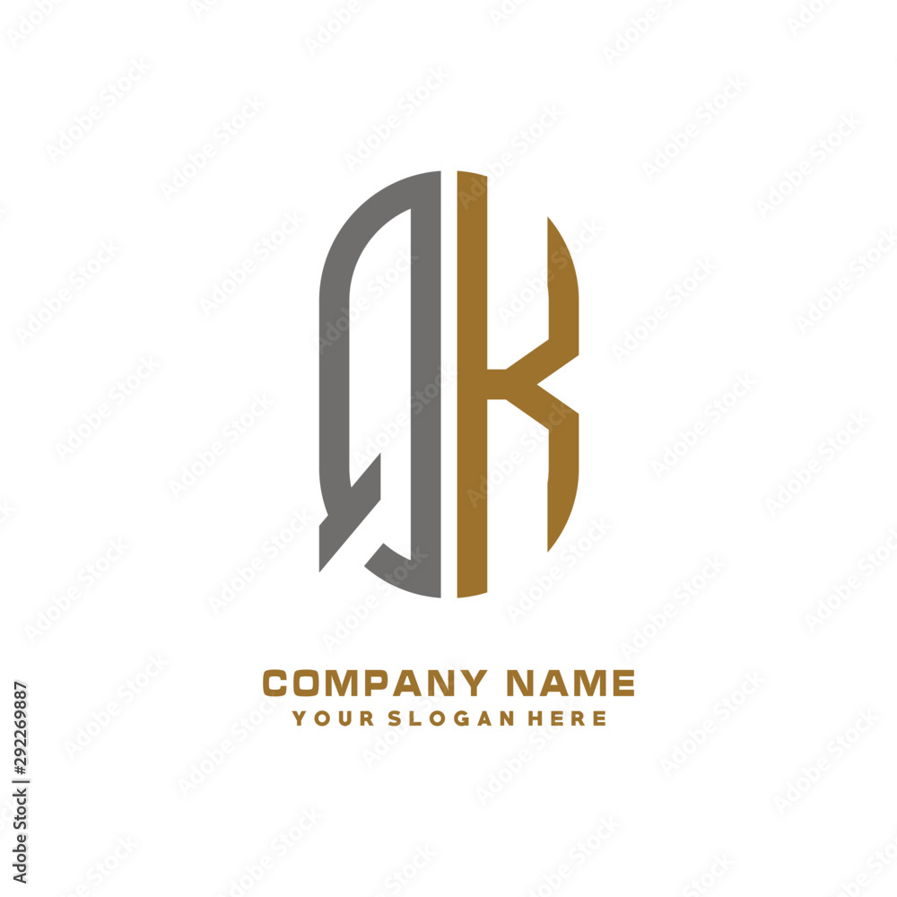 QK minimalist letters, with gray and gold, white and black background logos QK minimalist letters, with gray and gold, white and black background logos