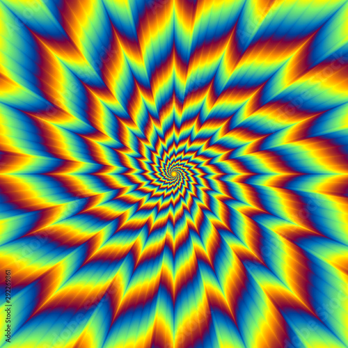 Pulsing fiery flower. Optical illusion of movement.