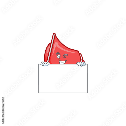 Grinning with board red loudspeaker cartoon character with mascot