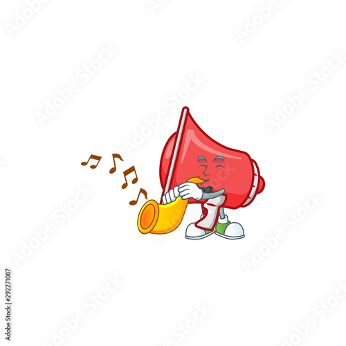 With trumpet red loudspeaker mascot on white background