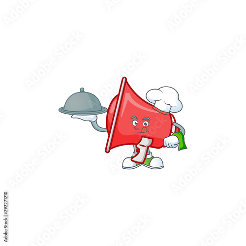 Chef with food red loudspeaker mascot on white background