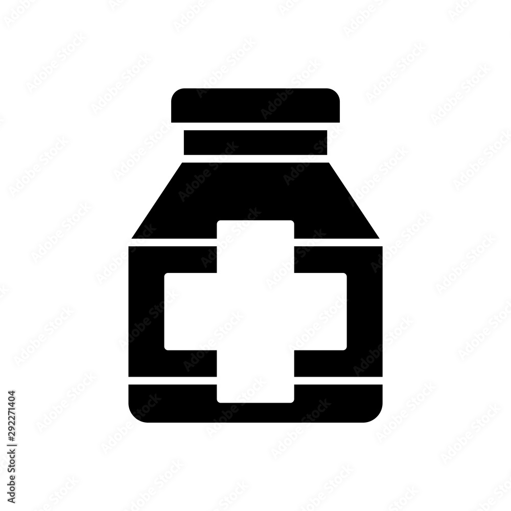 Medicine bottle and pills. Black and white icon vector Medicine bottle and pills. Black and white icon vector