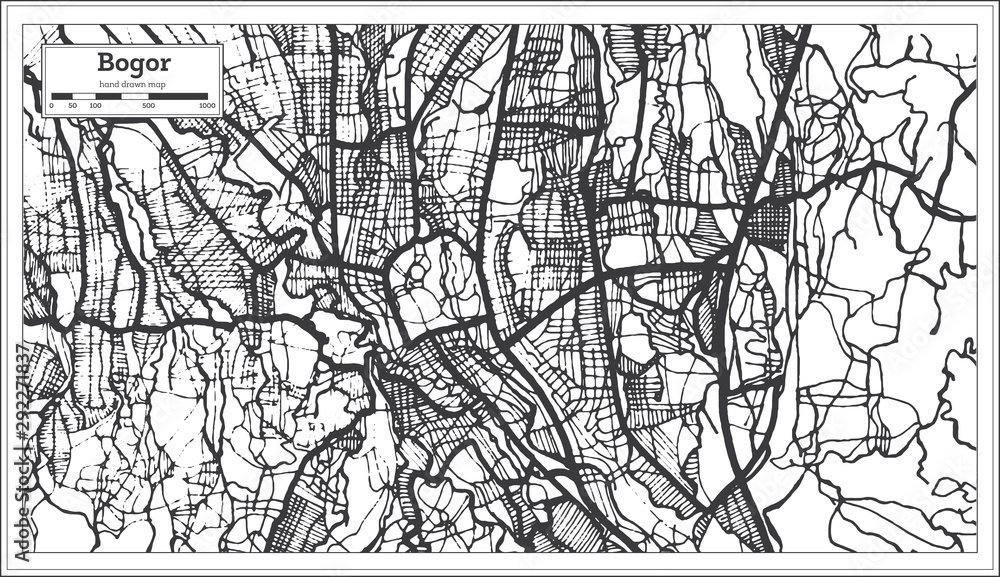 Bogor Indonesia City Map in Black and White Color. Outline Map.