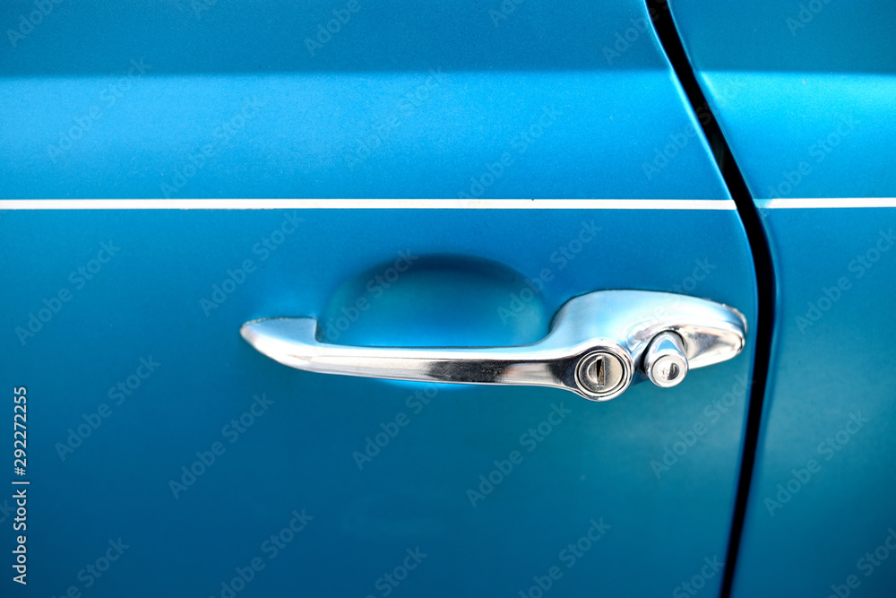 blue car door handle