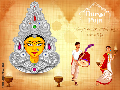 vector illustration of Happy Durga Puja festival background for India holiday Dussehra