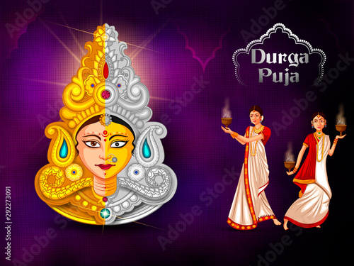 vector illustration of Happy Durga Puja festival background for India holiday Dussehra