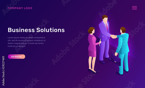 Business solution and agreement isometric concept vector illustration