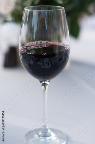 Elegant Red Wine Glass on Table