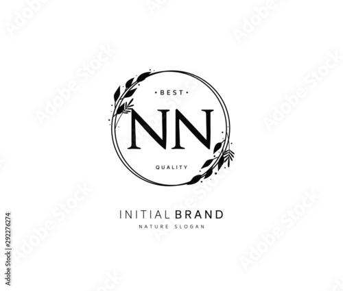 N NN Beauty vector initial logo, handwriting logo of initial signature, wedding, fashion, jewerly, boutique, floral and botanical with creative template for any company or business. photo
