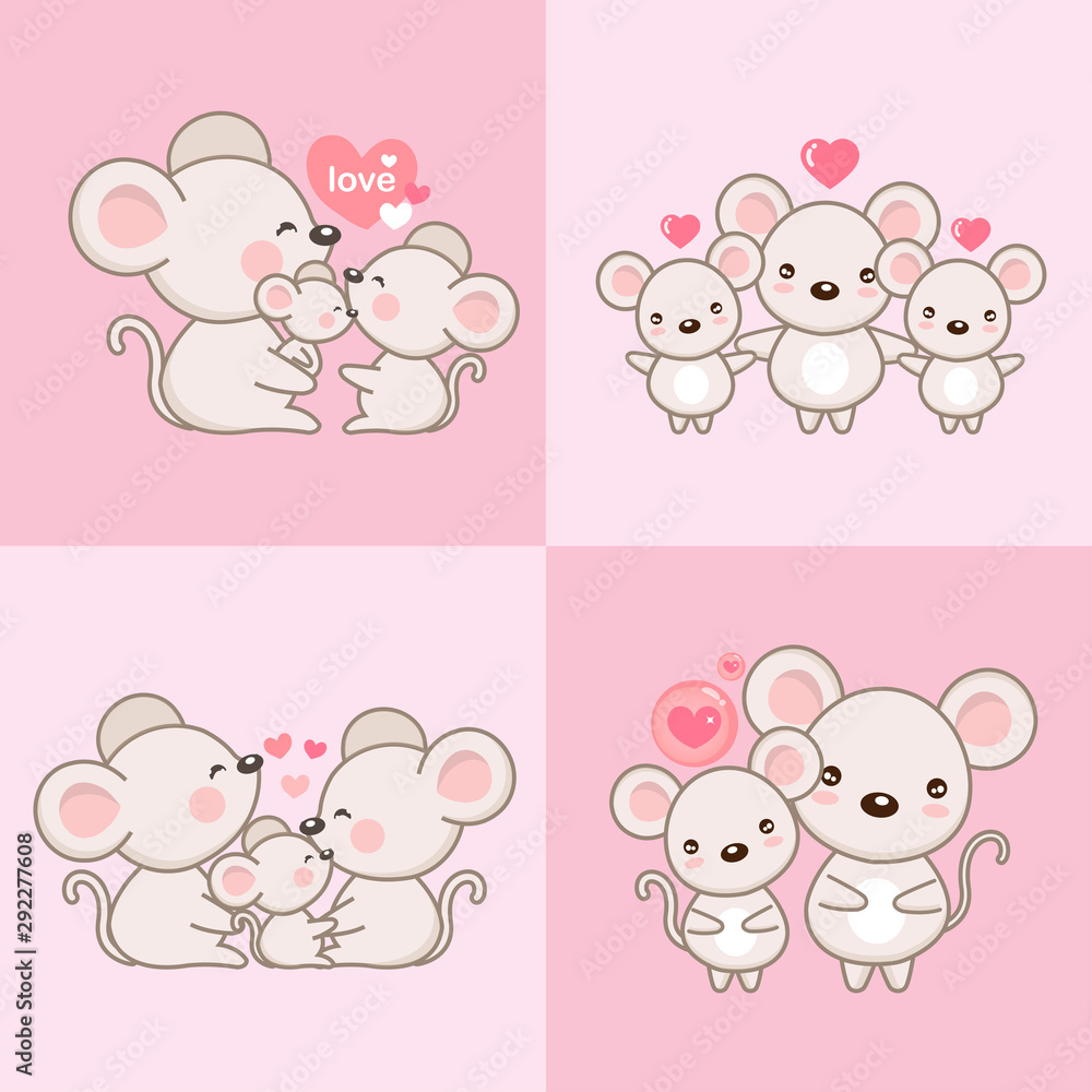 Cute cartoon family mouse and baby. 