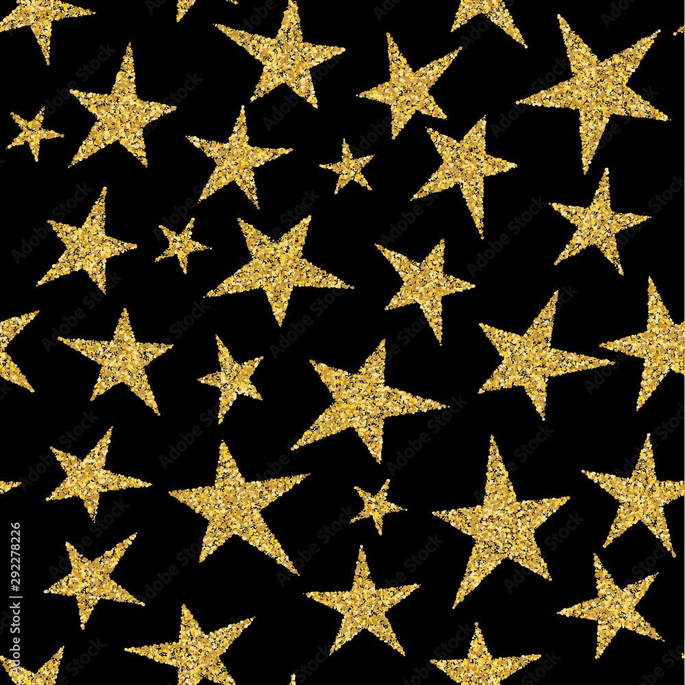 Star seamless pattern background. Gold star. Abstract star seamless pattern for card, invitation, poster, album, book, fabric, t shirt, wrapping paper etc. Gold glitter texture.