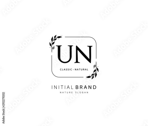 U N UN Beauty vector initial logo, handwriting logo of initial signature, wedding, fashion, jewerly, boutique, floral and botanical with creative template for any company or business.