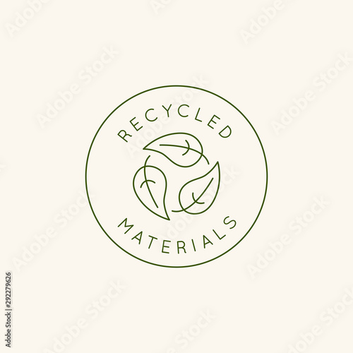 Vector logo design template and emblem in simple line style - recycled materials