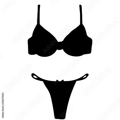 vector, isolated, black silhouette of lingerie, underpants and bra