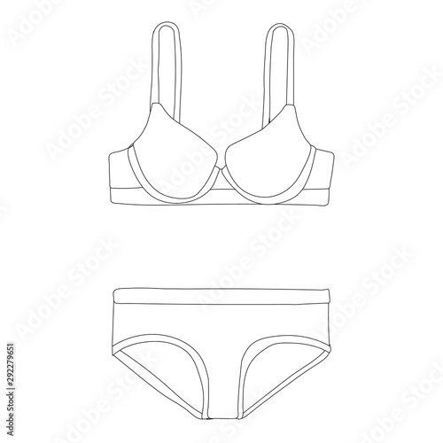 isolated, contour, sketch, lingerie, underpants and bra