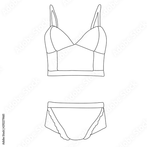 isolated, contour, sketch, lingerie, underpants and bra