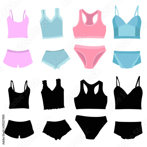 vector, isolated, lingerie, underpants and bra on a white background, set, collection