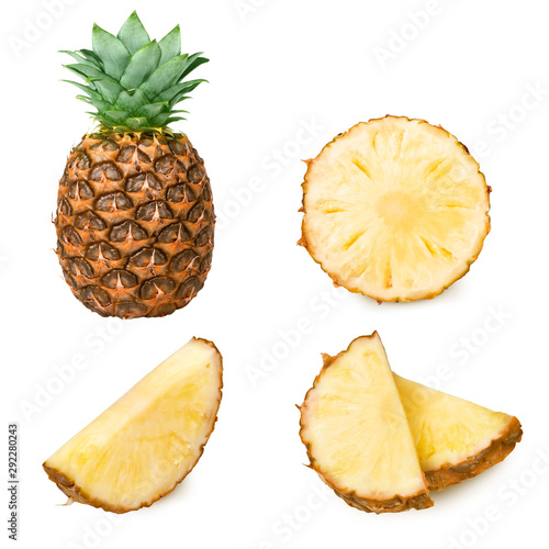 set of pineapple slices images on a white background
