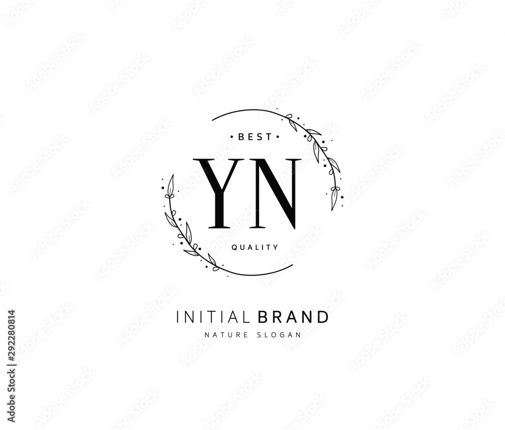Y N YN Beauty vector initial logo, handwriting logo of initial signature, wedding, fashion, jewerly, boutique, floral and botanical with creative template for any company or business. - obrazy, fototapety, plakaty 