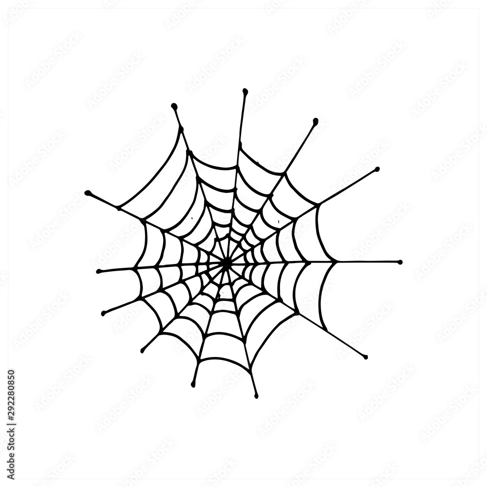 Spiderweb. Vector, isolated on white background. Black on white. Doodle cobweb.