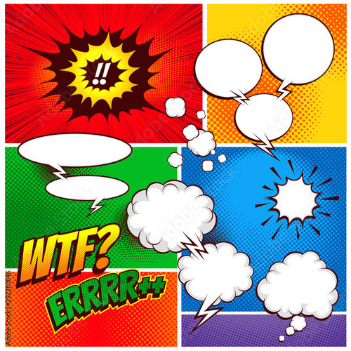 set collection Comic speech box template colorful background, line and bubble, halftone screen and pop art Vector illustration file.