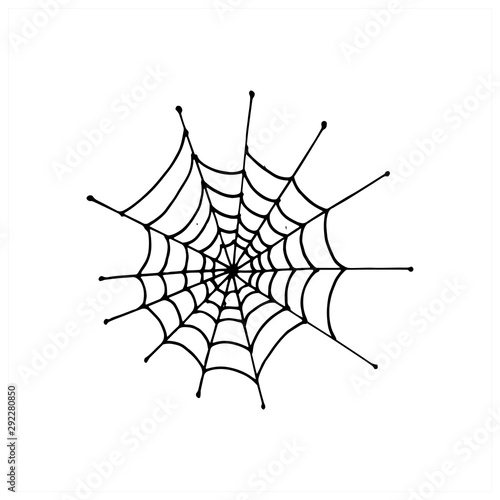 Spiderweb. Vector, isolated on white background. Black on white. Doodle cobweb.