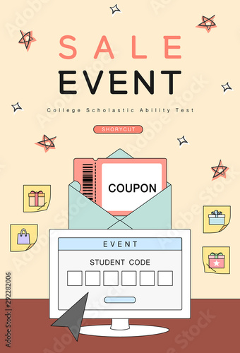 examinee's discount event drawn with line illustration