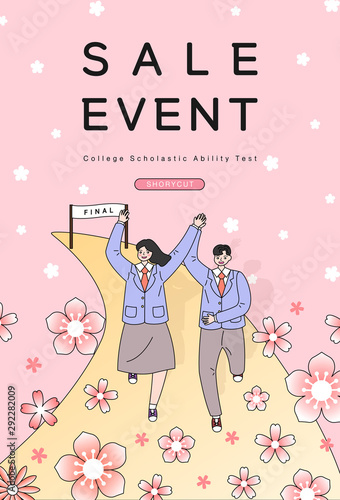 examinee's discount event drawn with line illustration