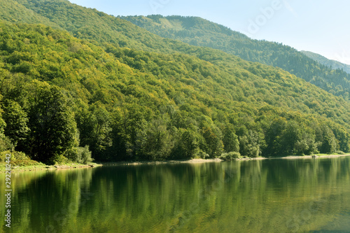 View of the lake and mountains. Beautiful nature view.