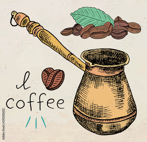 Beautiful illustration of the coffee pot with beans