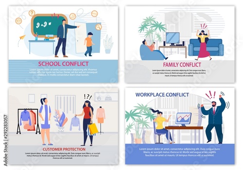 Conflict Situation in Daily Life Landing Page Set