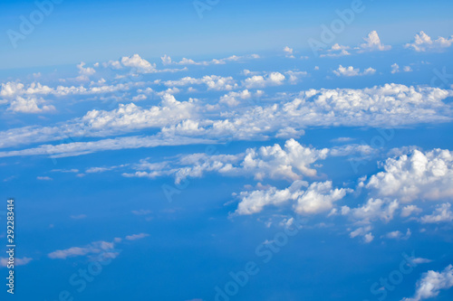 Clouds and bright blue sky background, panoramic angle view 