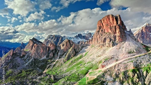 Averau peak in Dolomites near Passo Giau, aerial view, Italy