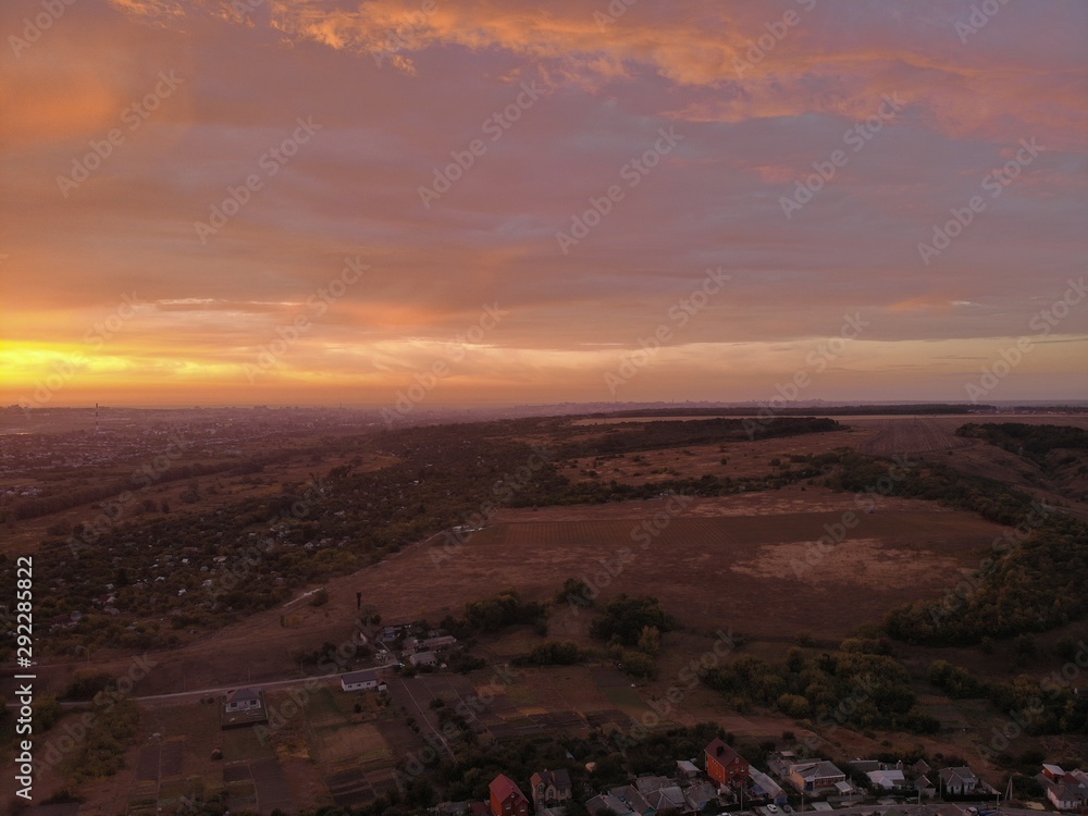 Fototapeta premium Aerial photos of sunrise. Beautiful sunset sky.