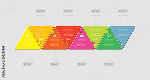 Eight pieces puzzle triangle line info graphic.