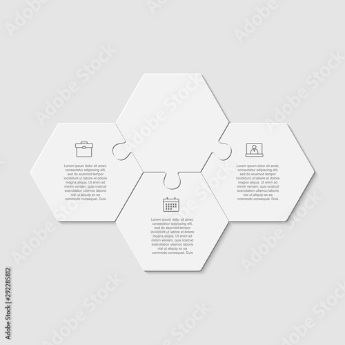 Three pieces jigsaw puzzle hexagon info graphic