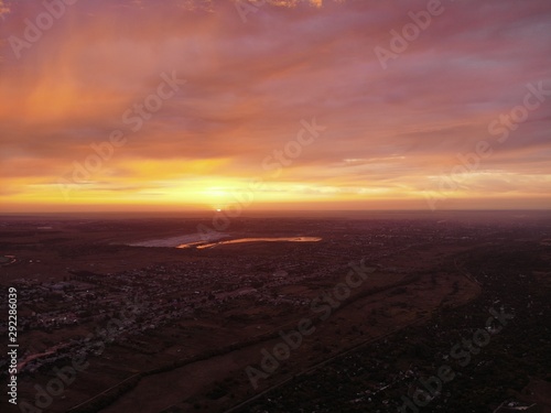 Aerial photos of sunrise. Beautiful sunset sky.