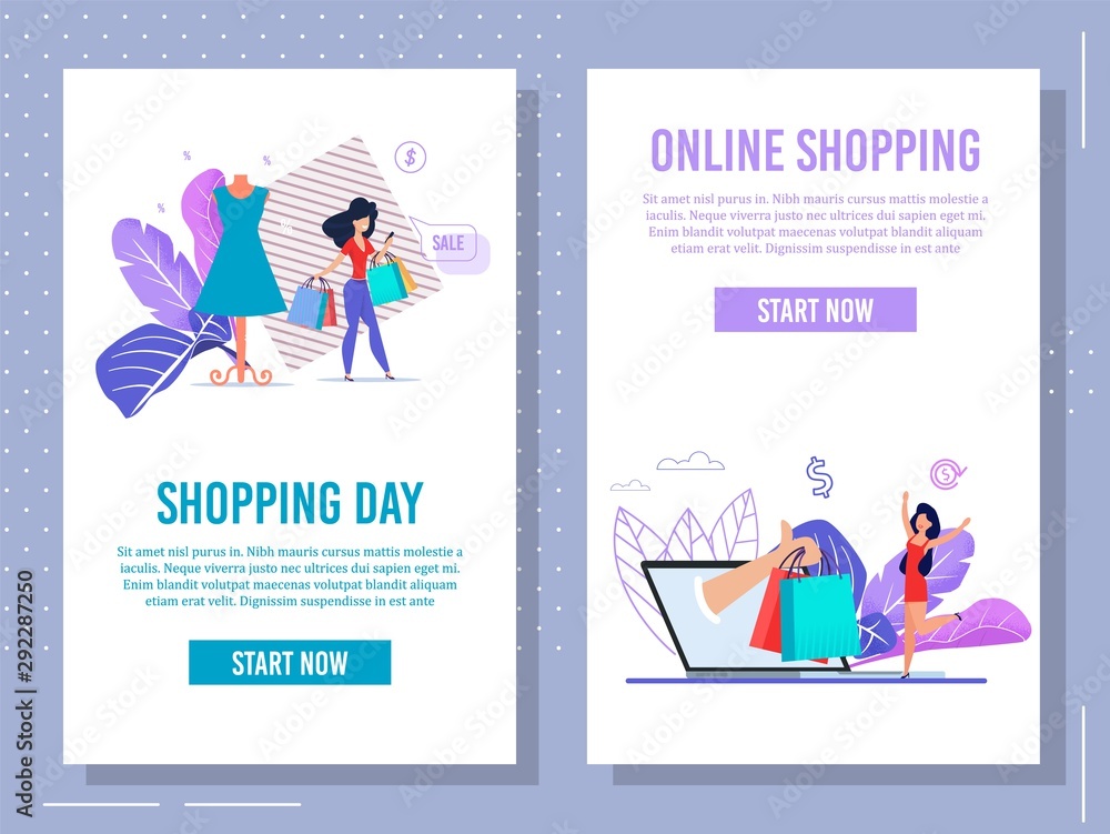 Mobile App for Online Shopping Webpage Flat Set Mobile App for Online Shopping Webpage Flat Set