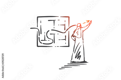 Thinking outside box, generating new ideas concept sketch. Hand drawn isolated vector