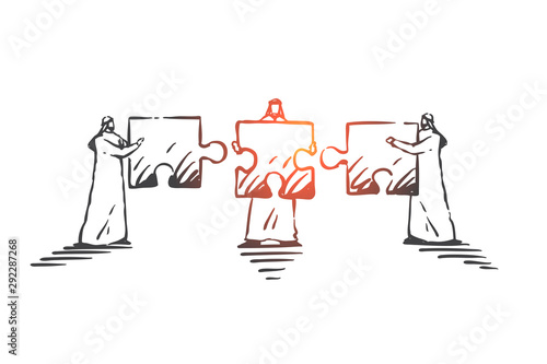 Teamwork, cooperation, coworking concept sketch. Hand drawn isolated vector