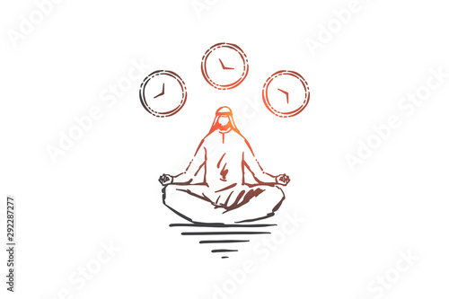 Meditation and relaxation concept sketch. Hand drawn isolated vector