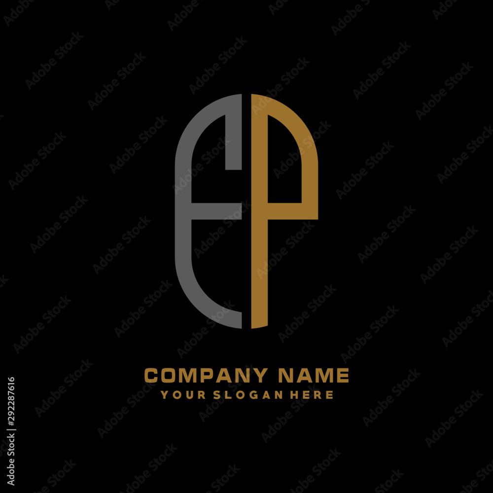FP minimalist letters, with gray and gold, white, black background logos FP minimalist letters, with gray and gold, white, black background logos