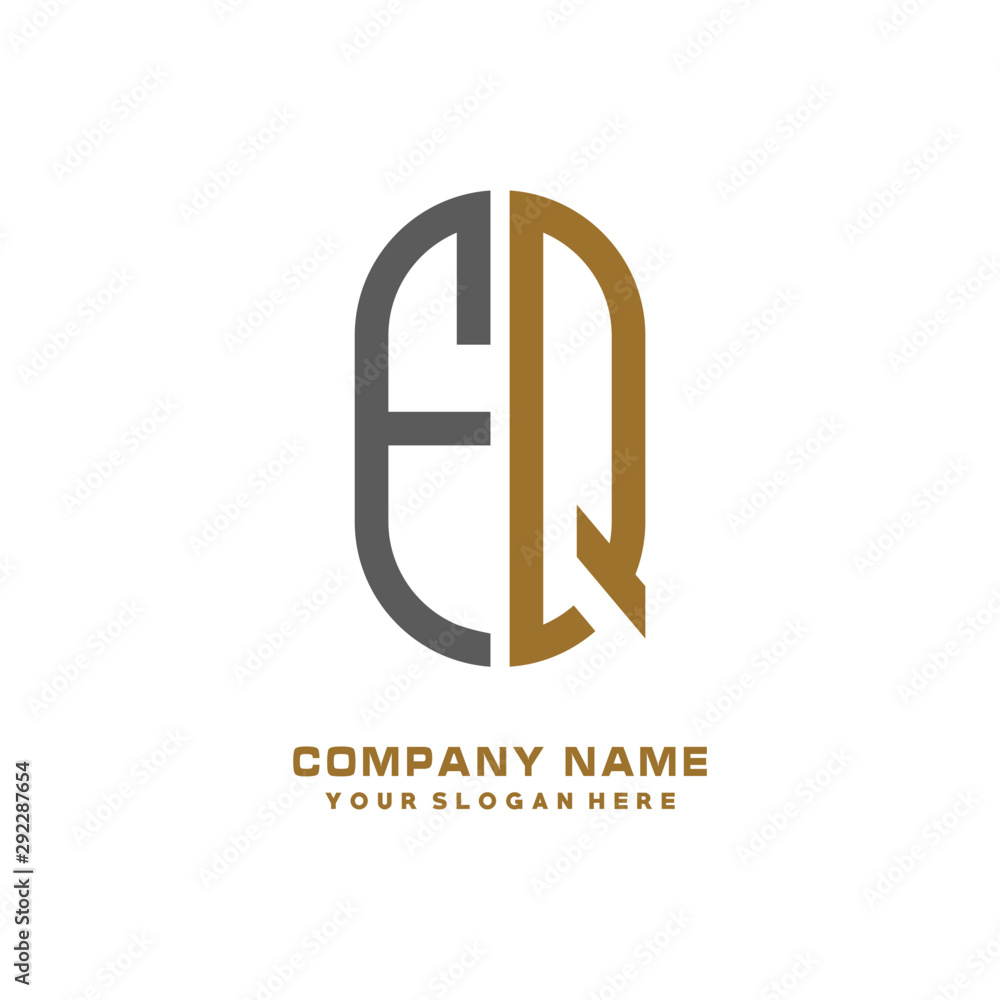 FQ minimalist letters, with gray and gold, white, black background logos FQ minimalist letters, with gray and gold, white, black background logos