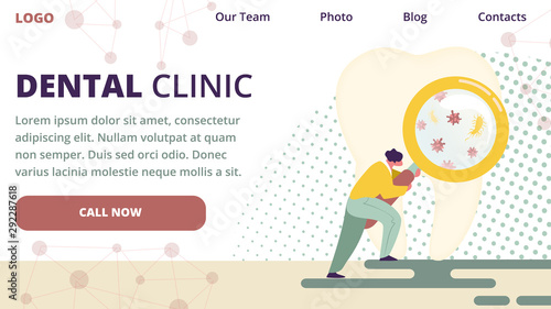 Dentist Character Look at Magnifier Glass on Tooth