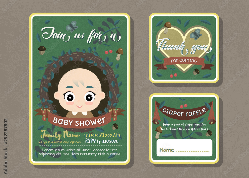 Naklejka premium Baby shower party vector invitation template set.