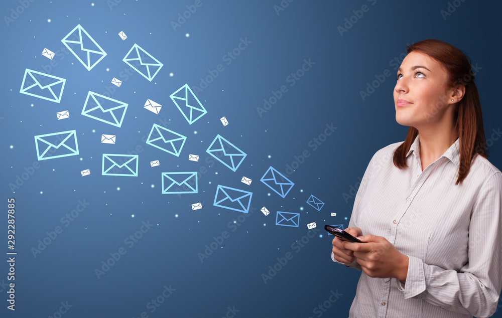 Businesswoman using phone with online communication concept around Businesswoman using phone with online communication concept around
