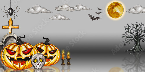 Beautiful halloween backgrown draw with watercolor for your work design about halloween day on white backgrown.Object with clipping path.