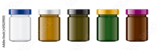 Set of Colored Glass Jar. 